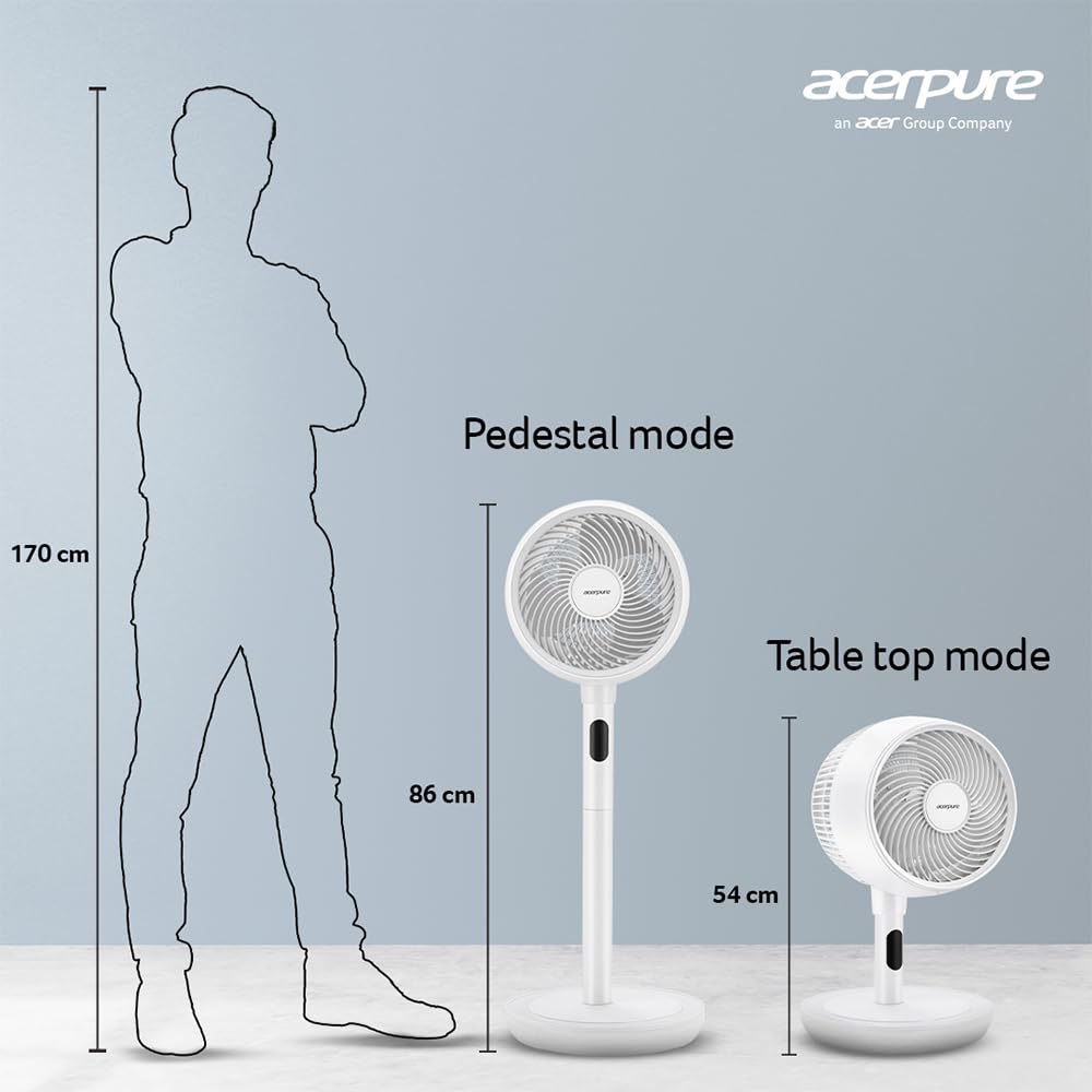 Acerpure Cozy F2 2-in-1 intelligent Pedestal and table Fan with Air Circulator|3years warranty|Energy efficient BLDC motor| 3D airflow technology|16 speed control and LED display|Whisper-quiet (Pink)