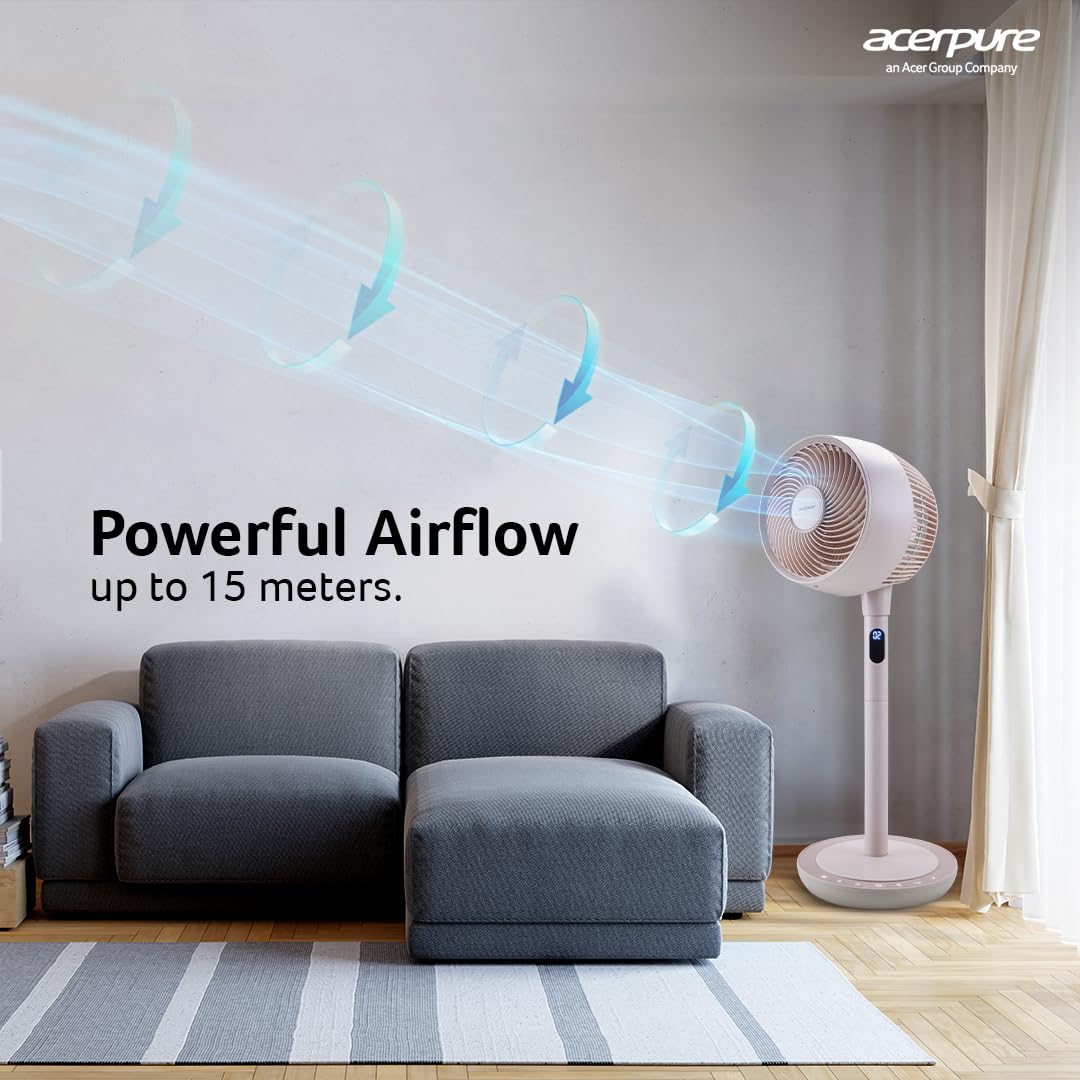 Acerpure Cozy F2 2-in-1 intelligent Pedestal and table Fan with Air Circulator|3years warranty|Energy efficient BLDC motor| 3D airflow technology|16 speed control and LED display|Whisper-quiet (Pink)