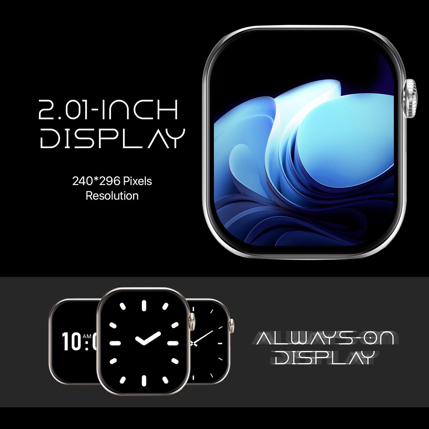 Fire-Boltt Ring X Smartwatch 2.01” Display with Always On Display, Bluetooth Calling, Wireless Charging, AI Voice Assistant, 100+ Sports Modes, Health Suite, 500+ Watchfaces (Black S)