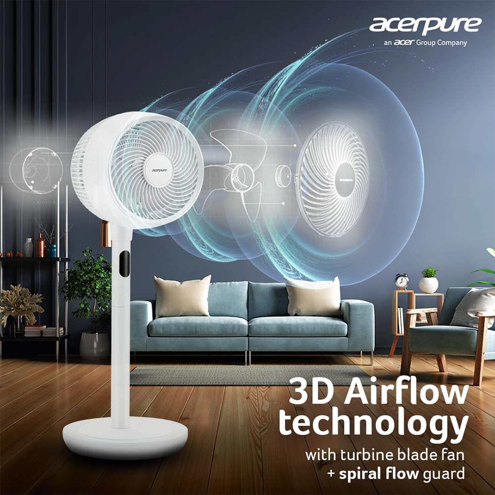 Acerpure Cozy F2 2-in-1 intelligent Pedestal and table Fan with Air Circulator|3years warranty|Energy efficient BLDC motor| 3D airflow technology|16 speed control and LED display|Whisper-quiet (Pink)