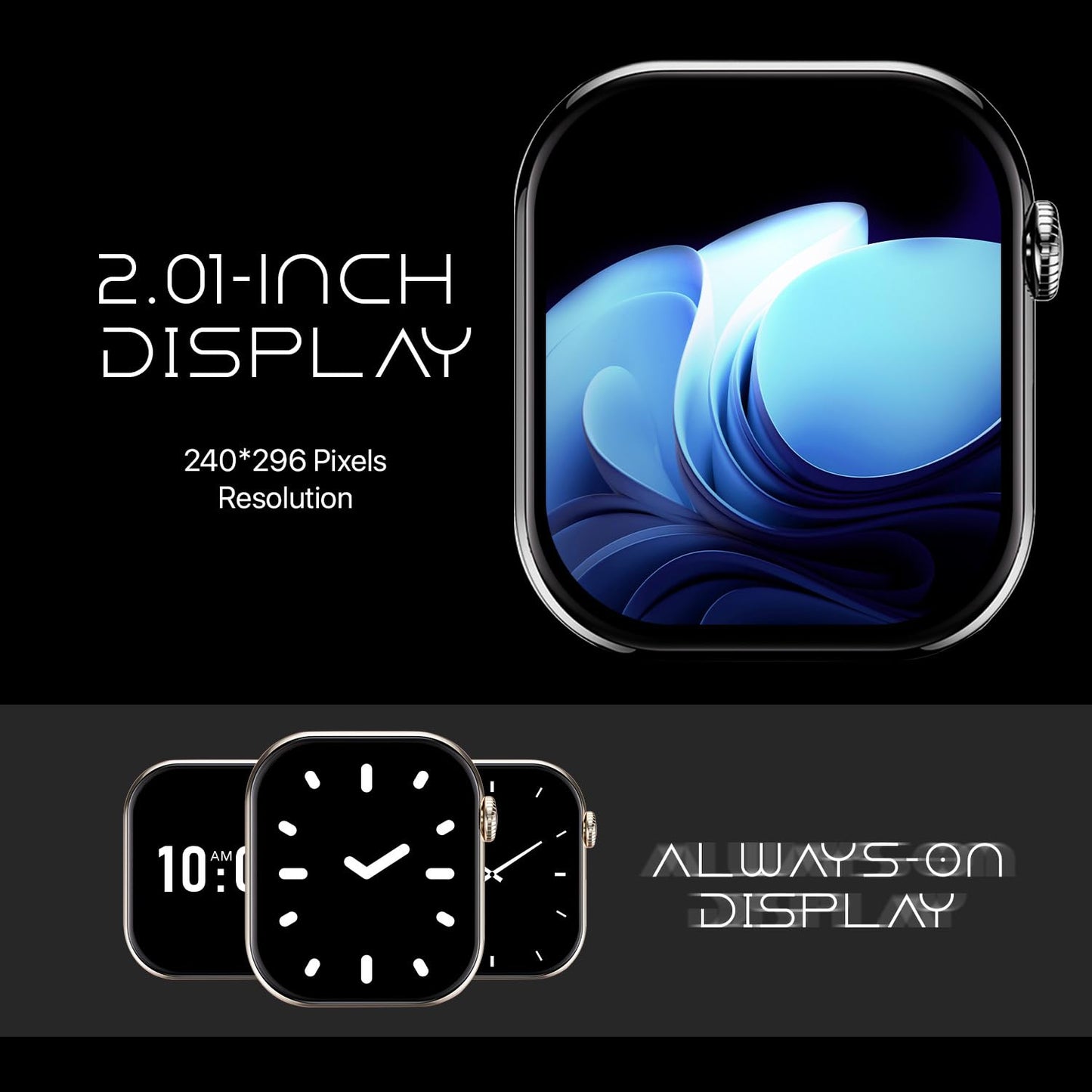 Fire-Boltt Ring X Smartwatch 2.01” Display with Always On Display, Bluetooth Calling, Wireless Charging, AI Voice Assistant, 100+ Sports Modes, Health Suite, 500+ Watchfaces (Black S)