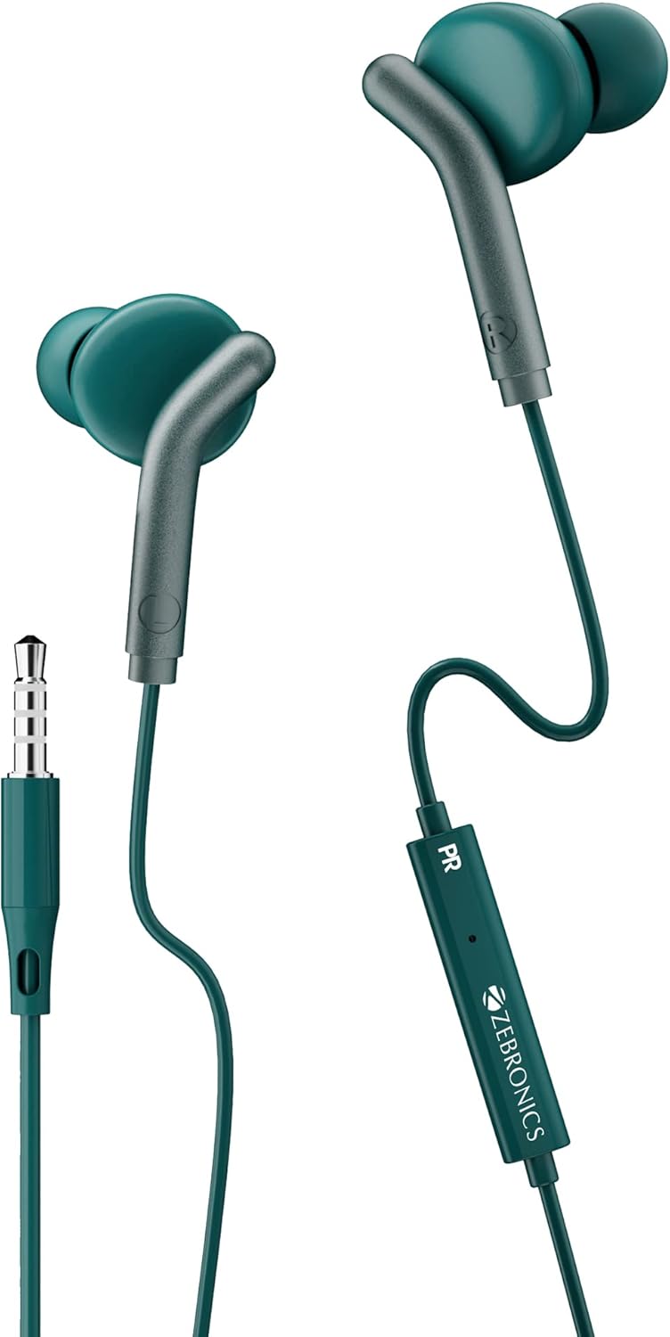 Bro in Ear Wired Earphones with Mic, 3.5mm Audio Jack, 10mm Drivers, Phone/Tablet Compatible (Green)