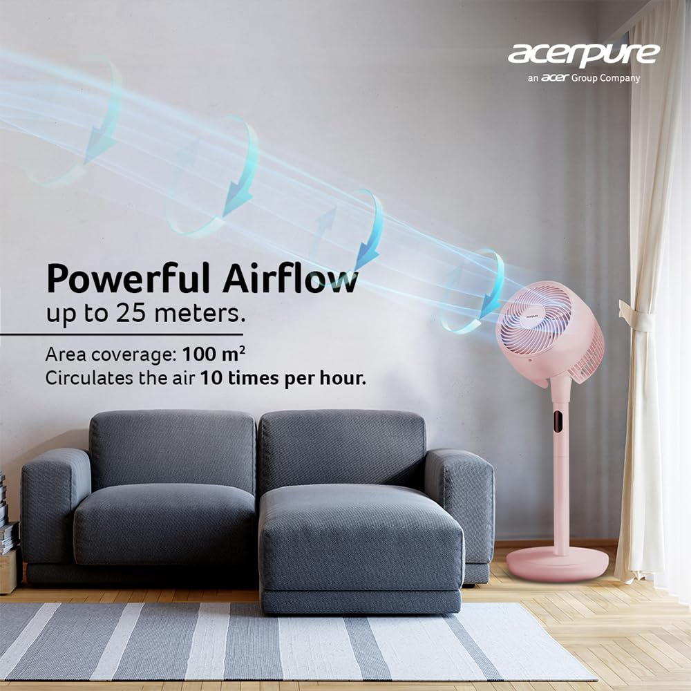 Acerpure Cozy F2 2-in-1 intelligent Pedestal and table Fan with Air Circulator|3years warranty|Energy efficient BLDC motor| 3D airflow technology|16 speed control and LED display|Whisper-quiet (Pink)
