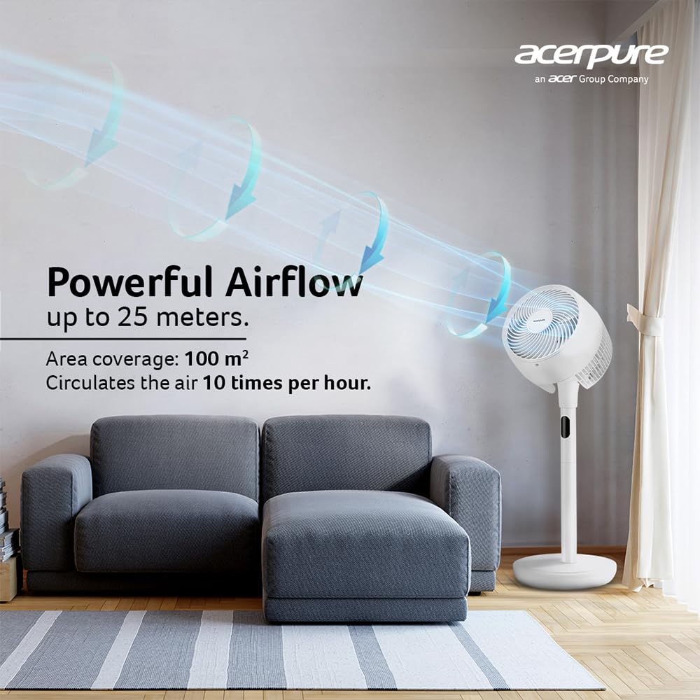 Acerpure Cozy F2 2-in-1 intelligent Pedestal and table Fan with Air Circulator|3years warranty|Energy efficient BLDC motor| 3D airflow technology|16 speed control and LED display|Whisper-quiet (Pink)