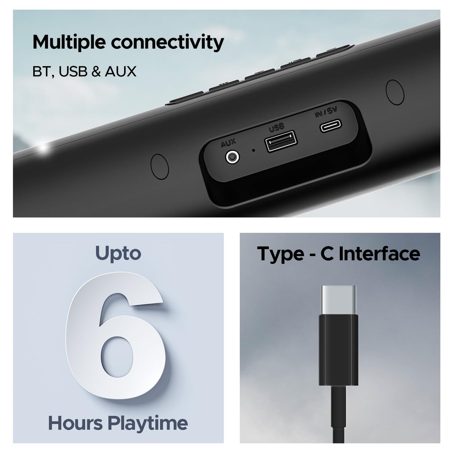 Boat Aavante Bar Groove Bluetooth 2.0 Channel Soundbar with 16 W RMS Output, Multiple Connectivity Modes, Up to 6 hrs Playtime, Bluetooth v5.0 & USB Type-C Port(Premium Black)