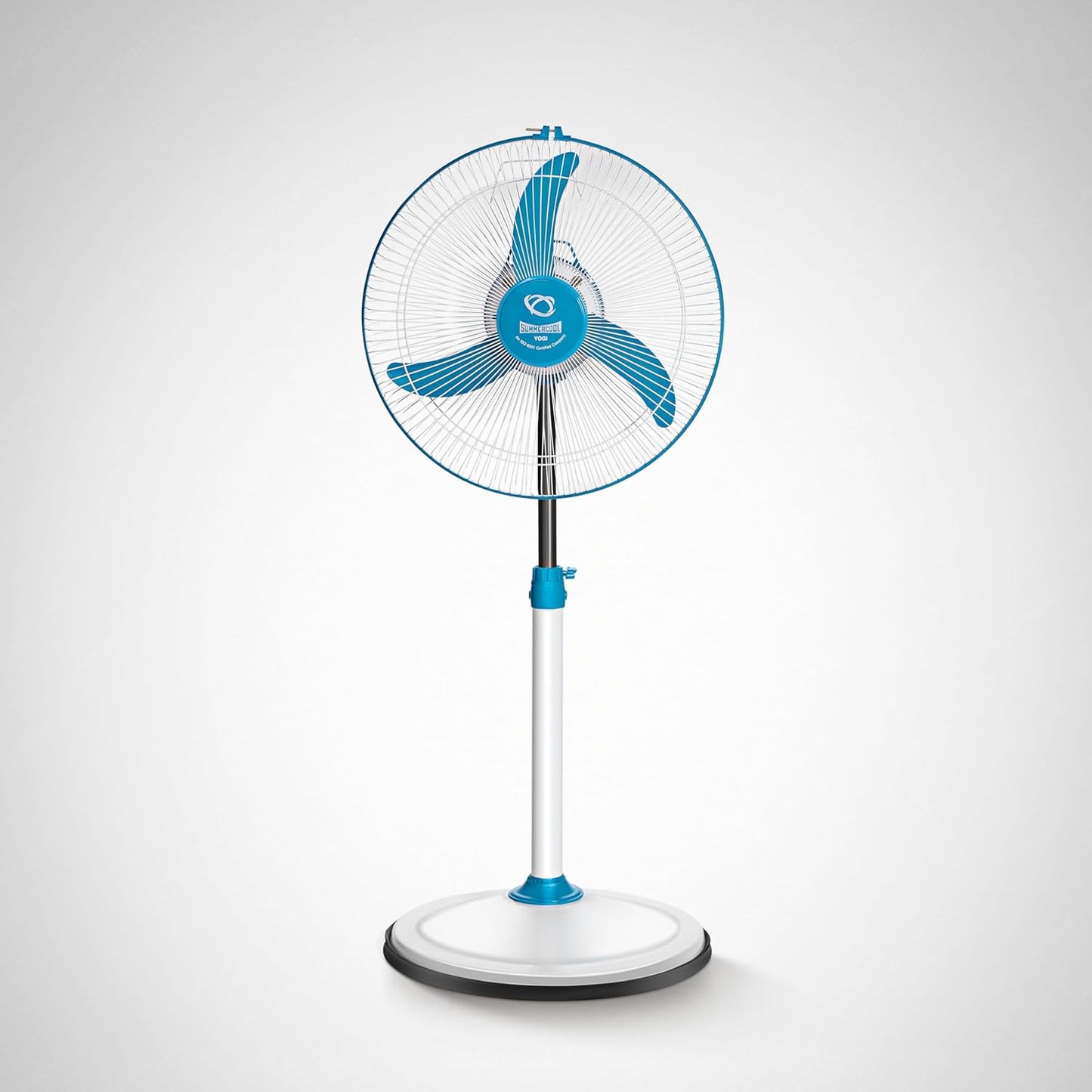 SUMMERCOOL Yogi Pedestal Fan 400mm | High Speed 3 Blade Standing Fan | Heavy Duty Motor | Farrata Energy Saving Fan | Adjustable Height | for Home/Office/Factory | 1 Year Warranty (White & Blue)