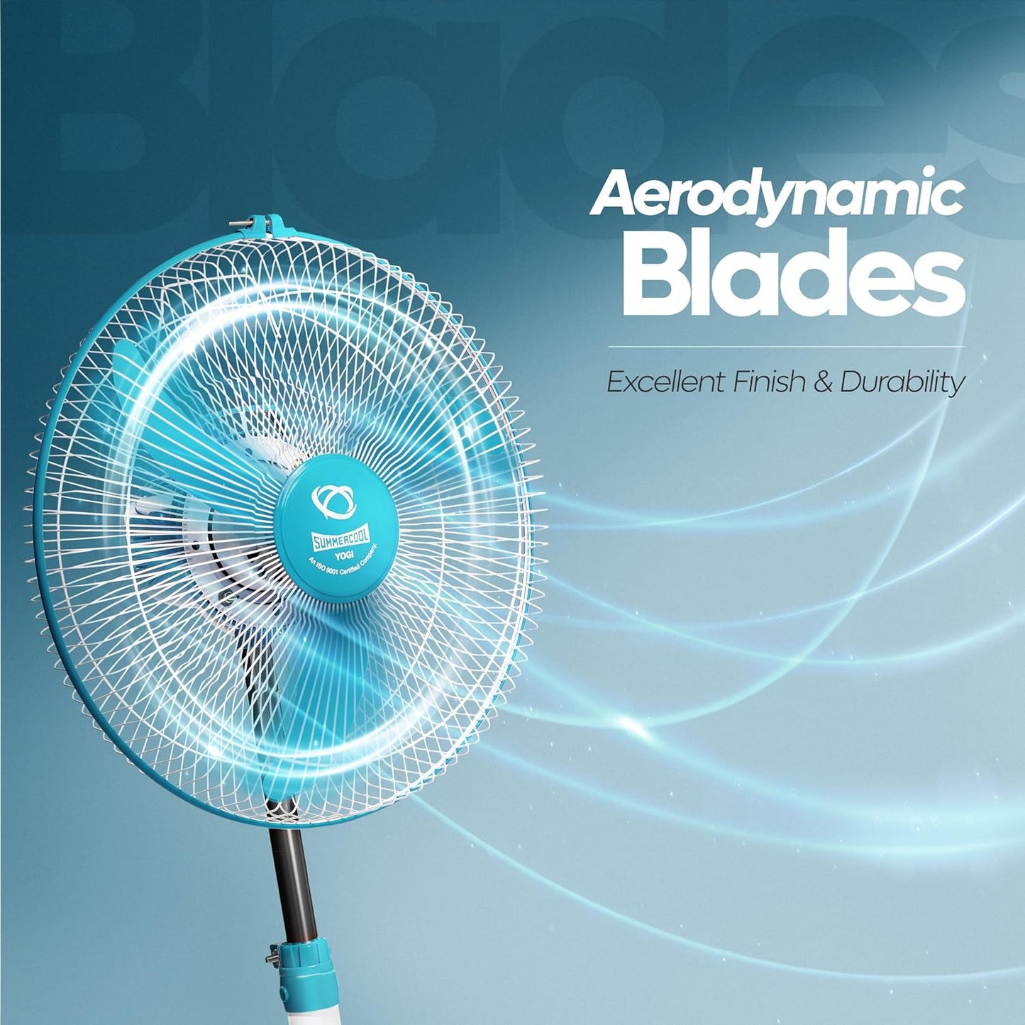 SUMMERCOOL Yogi Pedestal Fan 400mm | High Speed 3 Blade Standing Fan | Heavy Duty Motor | Farrata Energy Saving Fan | Adjustable Height | for Home/Office/Factory | 1 Year Warranty (White & Blue)