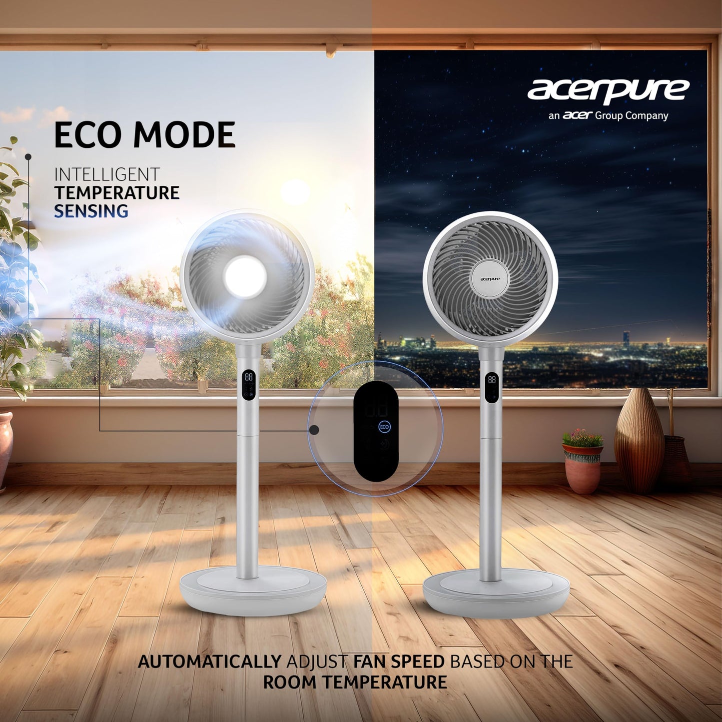 Acerpure Cozy F2 2-in-1 intelligent Pedestal and table Fan with Air Circulator|3years warranty|Energy efficient BLDC motor| 3D airflow technology|16 speed control and LED display|Whisper-quiet (Pink)