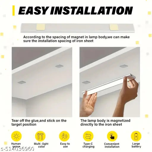 LED Cabinet Lights, Motion Sensor Under Closet Light, Rechargeable Battery with Stepless Dimming, Magnetic Install for Cupboard, Kitchen, Wardrobe, Counter, Stairs, Kitchen - 20cm(Pack of 1)