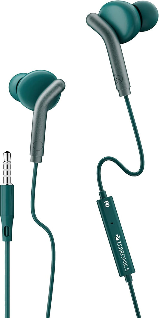 Bro in Ear Wired Earphones with Mic, 3.5mm Audio Jack, 10mm Drivers, Phone/Tablet Compatible (Green)
