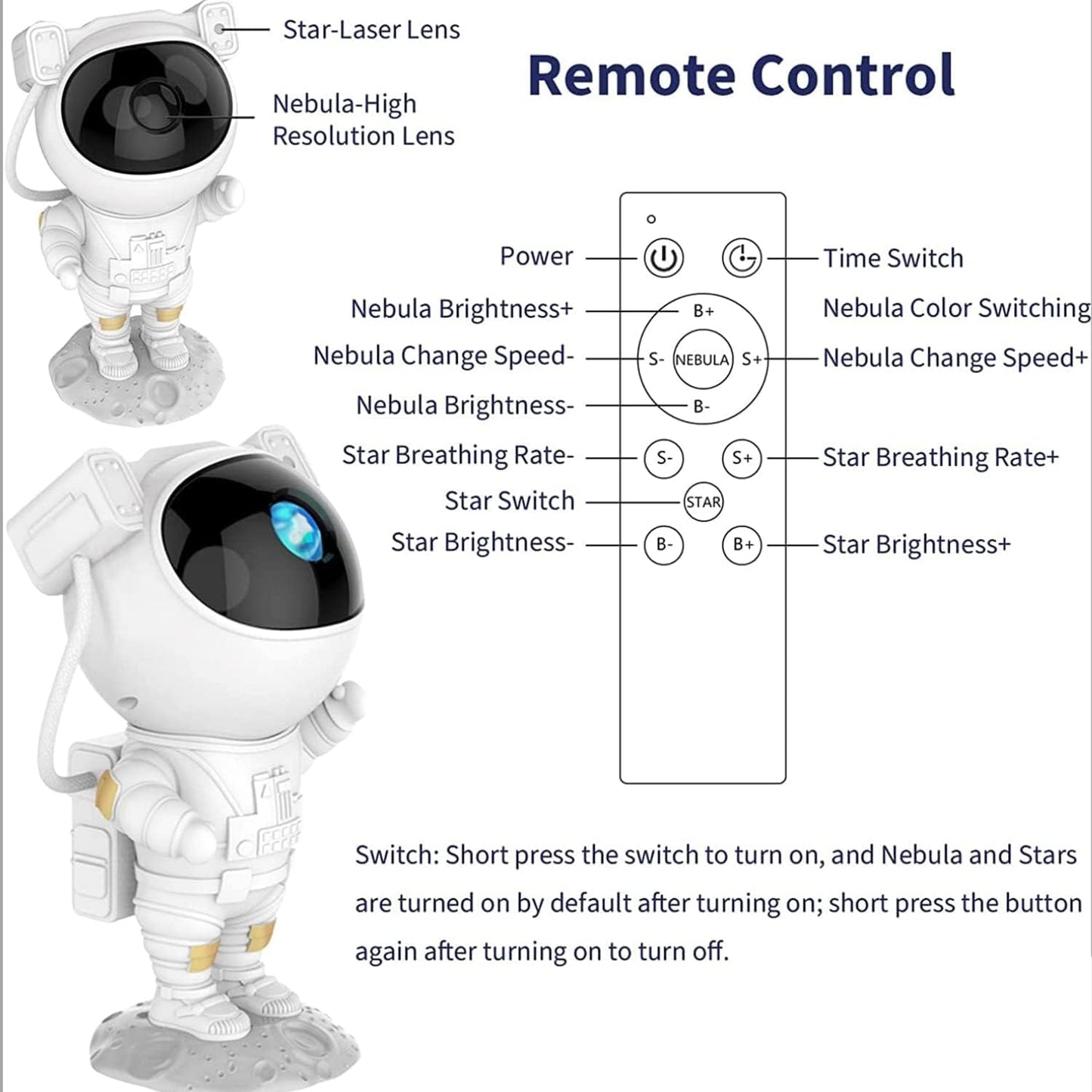 Night Lamp, Astronaut Galaxy Projector Night Light, with Remote Control Timer 360° Adjustable Kids Astronaut Led Lamp for Baby Adults Bedroom, Gaming Room, Home Party