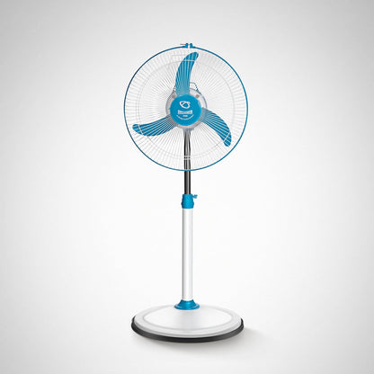 SUMMERCOOL Yogi Pedestal Fan 400mm | High Speed 3 Blade Standing Fan | Heavy Duty Motor | Farrata Energy Saving Fan | Adjustable Height | for Home/Office/Factory | 1 Year Warranty (White & Blue)