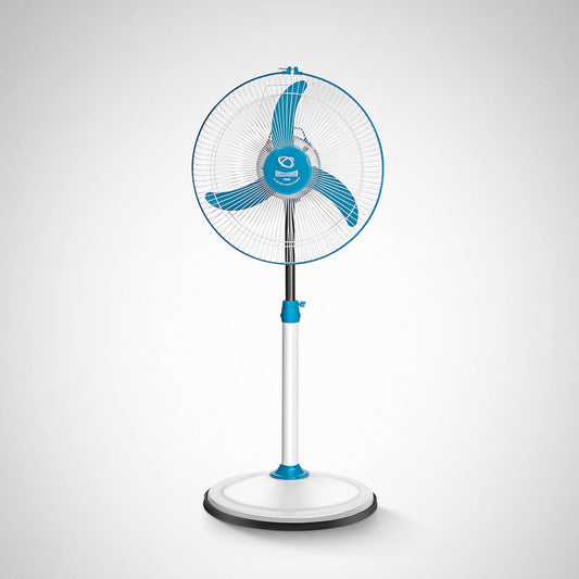 SUMMERCOOL Yogi Pedestal Fan 400mm | High Speed 3 Blade Standing Fan | Heavy Duty Motor | Farrata Energy Saving Fan | Adjustable Height | for Home/Office/Factory | 1 Year Warranty (White & Blue)