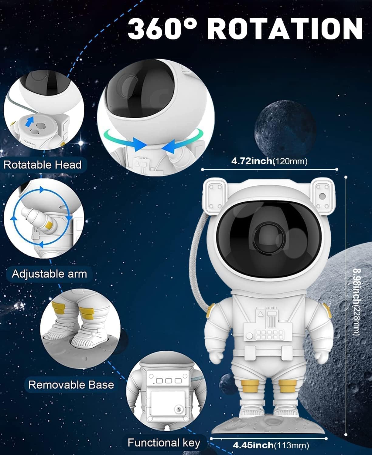 Night Lamp, Astronaut Galaxy Projector Night Light, with Remote Control Timer 360° Adjustable Kids Astronaut Led Lamp for Baby Adults Bedroom, Gaming Room, Home Party
