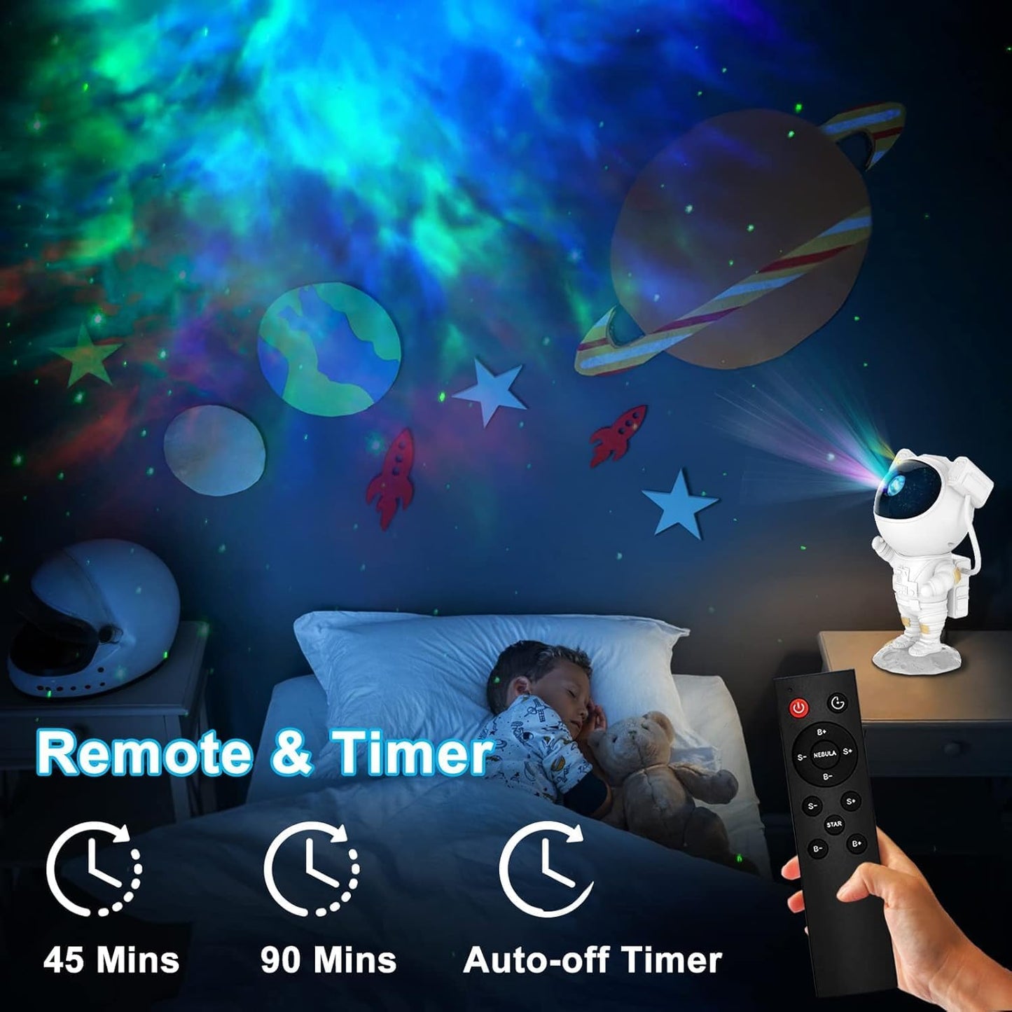Night Lamp, Astronaut Galaxy Projector Night Light, with Remote Control Timer 360° Adjustable Kids Astronaut Led Lamp for Baby Adults Bedroom, Gaming Room, Home Party