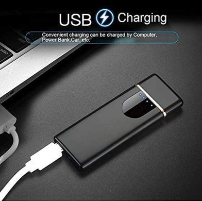 Rechargeable Windproof Slim Coil Lighter with Smart Fingerprint Sensor Double Side Ignition Lighter Cigarette