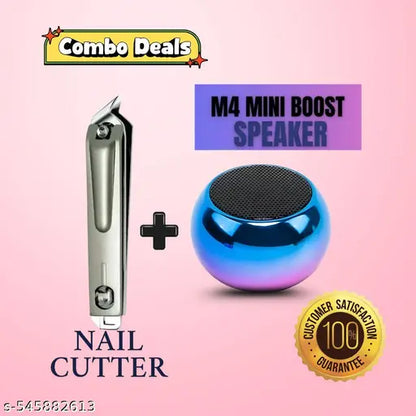 Bluetooth Speaker 4D Mini Electroplating Round Steel SpeakeR AND NAIL CUTTER 2 PCS COMBO