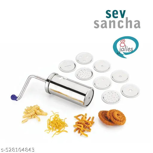 Premium Quality Stainless Steel Sev Sancha Machine/Muruku Maker with 6 Jali,(9 No.) Kitchen press/sev maker/Murukku machine