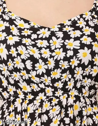Printed Crepe Maxi Dress w/o Short Sleeves – India-Made
