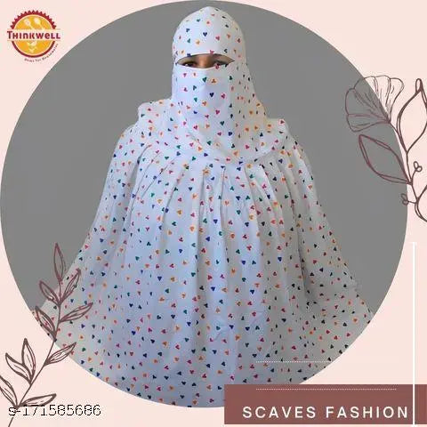 THINKWELL Ready Stiched to wear Long Stylish Scarves&Stoles Cum Mask for Woman or Girl | White Cool quality cotton MultiHeart printed | Save your skin damage from sun ray & pollution (Long – Pack of 1)