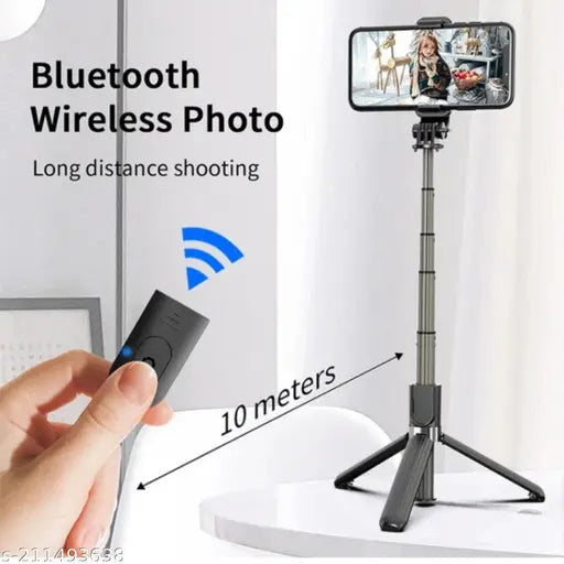Extendable Selfie Stick, Bluetooth Selfie Stick Tripod Stand and Detachable Wireless Bluetooth Remote, Ultra Compact Selfie Stick for Mobile and All Smart Phones Black Bluetooth Selfie stick Wireless 360 3 in 1