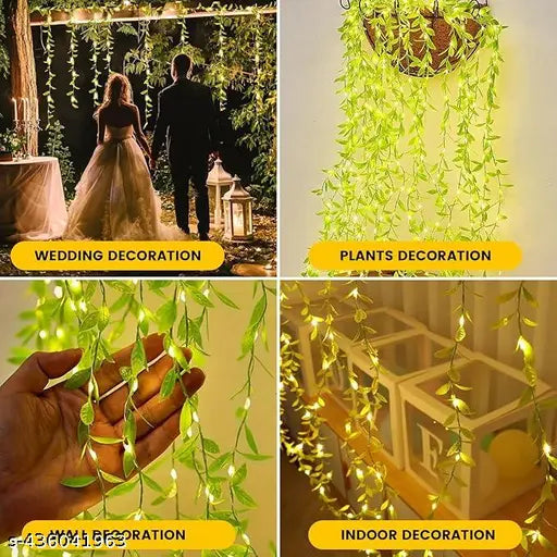 WTC 200 LEDs Artificial Leaf Curtain String Light with 8 Modes Remote Control Adjustable Brightness USB Plug Fairy Lights for Bedroom Garden Birthday & Festive Decor (10x3 Feet, Warm White)WTC 200 LEDs Artificial
