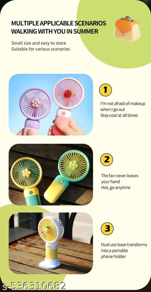 PACK OF 2 Portable USB Rechargeable Mini Handheld Fan with Lightweight Design, Low Noise, and Easy Portability for Indoor and Outdoor Use (Pack Of 2)