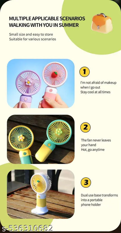 PACK OF 2 Portable USB Rechargeable Mini Handheld Fan with Lightweight Design, Low Noise, and Easy Portability for Indoor and Outdoor Use (Pack Of 2)