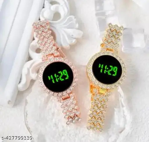 Puthak new diamond round student watch combo gold and rose gold round watch