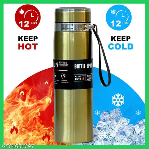 Wook Woorm Premium Stainless Steel Vacuum Flask Hot & Cold Bottle (1000ML) for School, Office, Home, Gym (1 Liter) Water Bottle for Men Leakproof, Rust Free Steel Bottle (Pack of 1) Gold